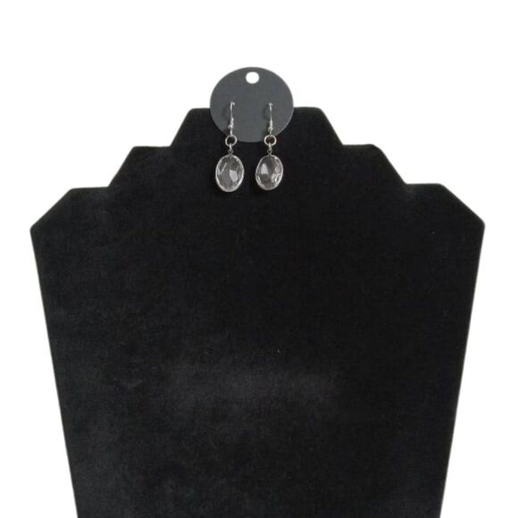 Silver Toned & Clear Oval Shaped Lightweight Dangle Drop Style Fashion Earrings - Picture 1 of 7